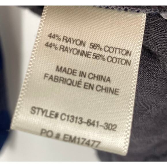 Anthropologie Cloth + Stone Gingham Plaid Top Lace Up Long Sleeve Navy Gray M - Picture 9 of 10